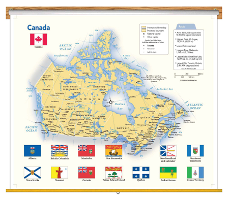 Canada Flags Wall Map Classroom Pull Down